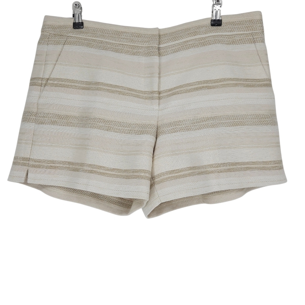 White House Black Market Tweed Shorts Ivory Stripe High Rise Lined 14